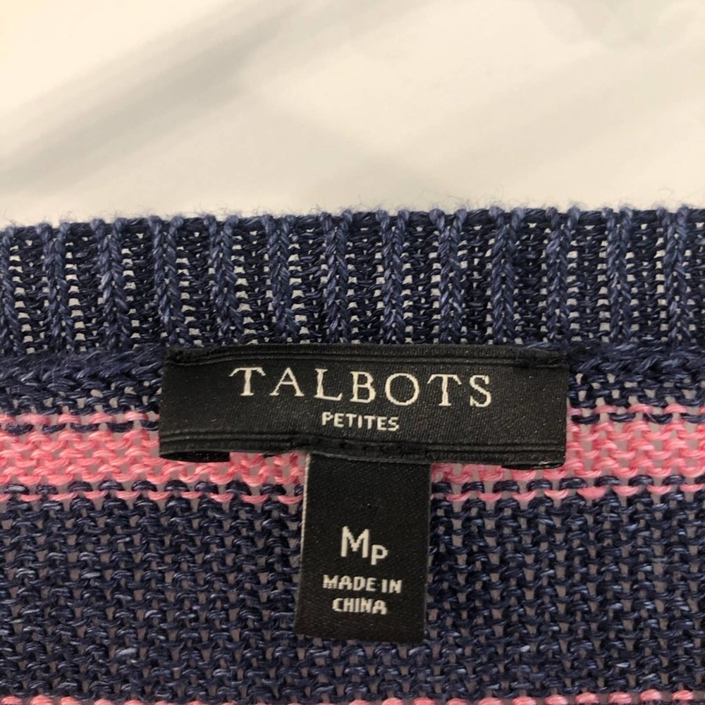Talbots 100% Linen Striped Sweater Size Medium P - image 3
